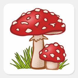 Red Mushroom Cartoon Quadratischer Aufkleber