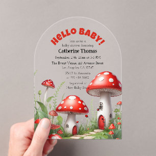 Red Mushroom Fungi Woodland Babydusche Acryleinladungen