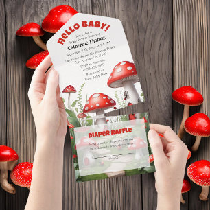 Red Mushroom Fungi Woodland Babydusche All In One Einladung
