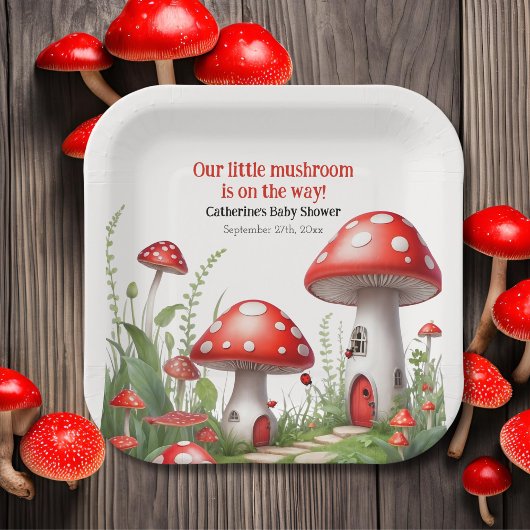 Red Mushroom Fungi Woodland Babydusche Pappteller