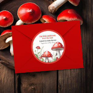 Red Mushroom Fungi Woodland Babydusche Runder Aufkleber