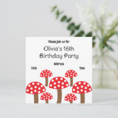 Red Mushroom Niedlich Botanisches Muster Geburtsta Einladung (Stehend Vorderseite)