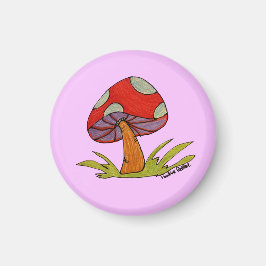 Red Mushroom with purple background Magnet