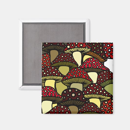 Red Mushrooms Magnet (Vorderseite/Rückseite)