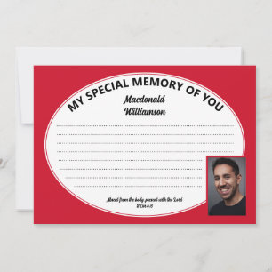Red my SPECIAL MEMORY OF YOU Foto Condolence Card Einladung