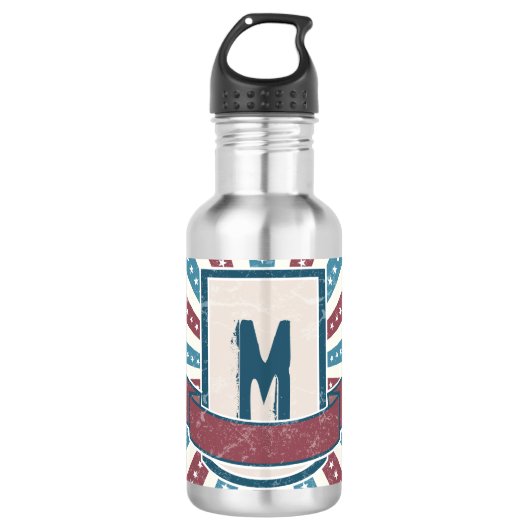 Red n Blue Grunge Monogram Edelstahlflasche (Vorderseite)