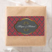 Red n Brown Damask Hochzeitslabel (Insitu)