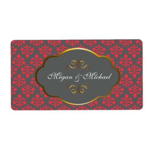 Red n Brown Damask Hochzeitslabel (Vorne)