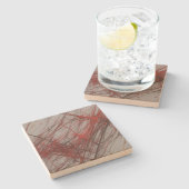 Red n Gray Grunge Fraktal Square Stone Untersetzer (Seitenansicht)