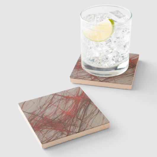 Red n Gray Grunge Fraktal Square Stone Untersetzer (Seitenansicht)