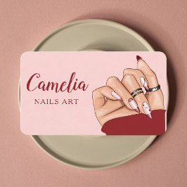 Red Nail Artist Salon Qr Code Rosa Visitenkarte