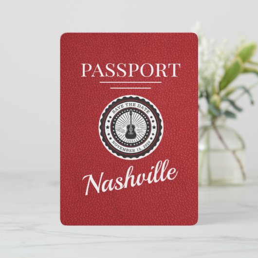 Red Nashville Passport Save the Date (Stehend Vorderseite)