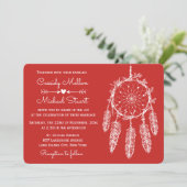 Red Native American Dream Catcher Boho Wedding Einladung (Stehend Vorderseite)