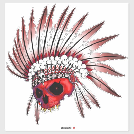 Red Native American Skull Art Aufkleber (Blatt)