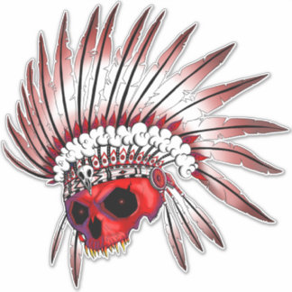 Red Native American Skull Art Aufkleber