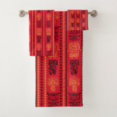 Red Native Pattern Ethnic Stamm Boho Kultur Badhandtuch Set (Insitu)