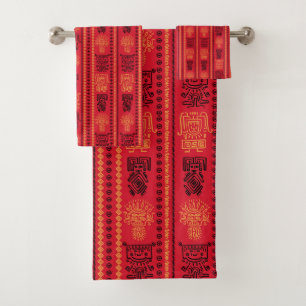Red Native Pattern Ethnic Stamm Boho Kultur Badhandtuch Set