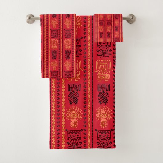 Red Native Pattern Ethnic Stamm Boho Kultur Badhandtuch Set (Insitu)
