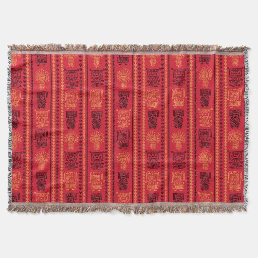 Red Native Pattern Ethnic Stamm Boho Kultur Decke (Vorderseite)