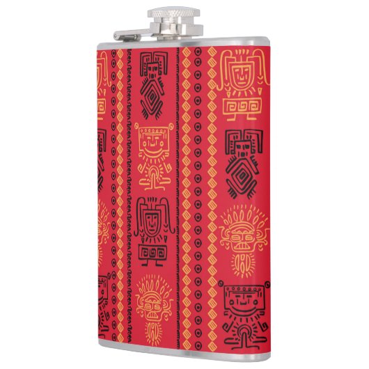 Red Native Pattern Ethnic Stamm Boho Kultur Flachmann (Links)