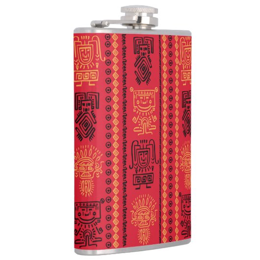 Red Native Pattern Ethnic Stamm Boho Kultur Flachmann (Rechts)