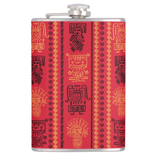 Red Native Pattern Ethnic Stamm Boho Kultur Flachmann (Vorderseite)