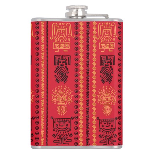 Red Native Pattern Ethnic Stamm Boho Kultur Flachmann (Rückseite)