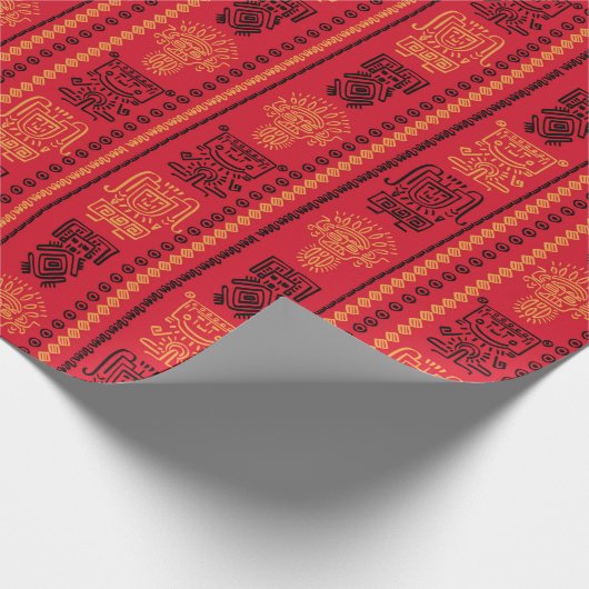 Red Native Pattern Ethnic Stamm Boho Kultur Geschenkpapier (Ecke)