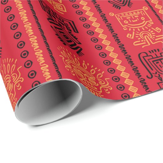 Red Native Pattern Ethnic Stamm Boho Kultur Geschenkpapier (Rolleneckpunkt)