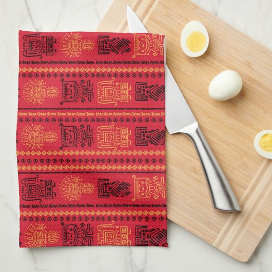 Red Native Pattern Ethnic Stamm Boho Kultur Geschirrtuch (Viertel Falte)