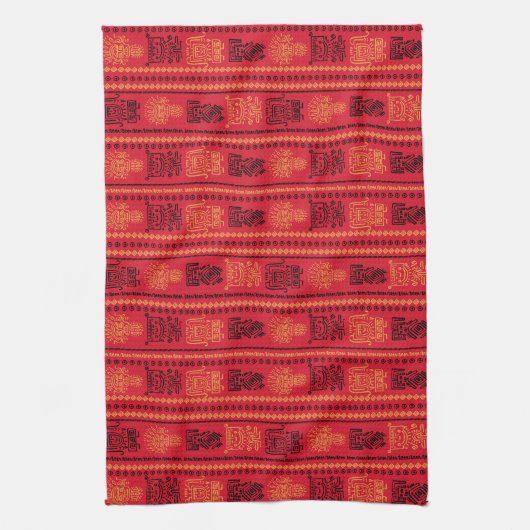 Red Native Pattern Ethnic Stamm Boho Kultur Geschirrtuch (Vertikal)