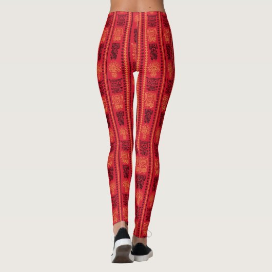 Red Native Pattern Ethnic Stamm Boho Kultur Leggings (Rückseite)