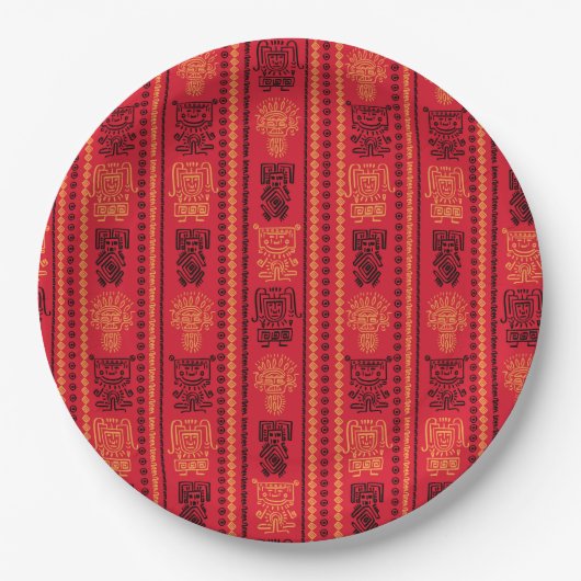 Red Native Pattern Ethnic Stamm Boho Kultur Pappteller (Vorderseite)