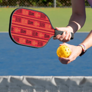 Red Native Pattern Ethnic Stamm Boho Kultur Pickleball Schläger