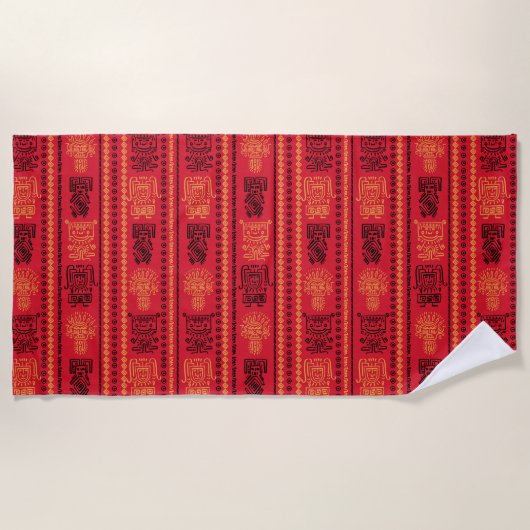 Red Native Pattern Ethnic Stamm Boho Kultur Strandtuch (Vorderseite)