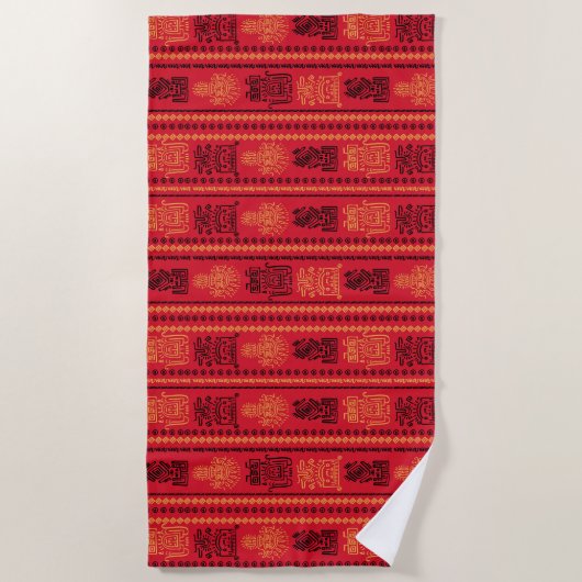 Red Native Pattern Ethnic Stamm Boho Kultur Strandtuch (Vorderseite)