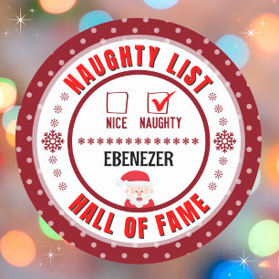 Red Naughty oder Nice Hall of Fame Weihnachtsaufkl Runder Aufkleber