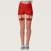 Red Naughty Valentine Imitate Fishnet Sexy Bow Leggings (Vorderseite)