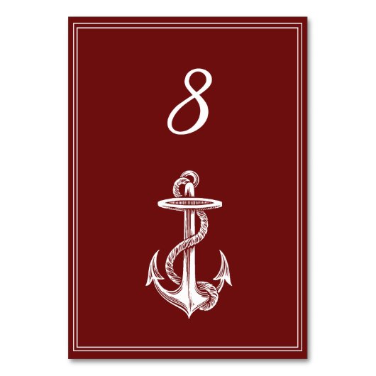 Red Nautic Anchor Tischnummer Card (Rückseite)