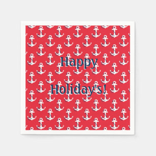 Red Nautic Anchors Customizable Holiday Message Serviette