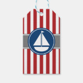 Red Nautic Sailboat Stripes Geschenkanhänger (Vorderseite)