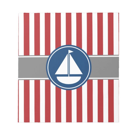 Red Nautic Sailboat Stripes Notizblock (Vorderseite)