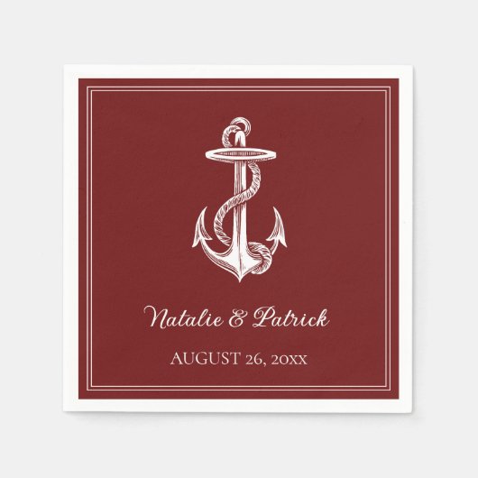 Red Nautical Anchor Hochzeitspapier Napkins Serviette (Vorderseite)