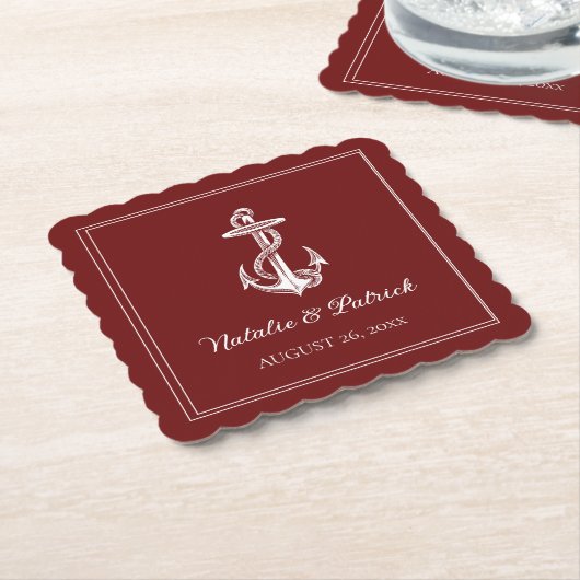 Red Nautical Anchor Wedding Paper Untersetzer (angewinkelt)