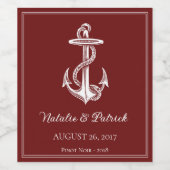 Red Nautical Anchor Wedding Wine Label Weinetikett (Einzelnes Label)