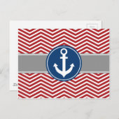 Red Nautical Anchor Zickzack Postkarte (Vorne/Hinten)