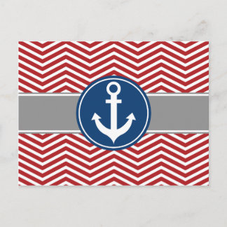 Red Nautical Anchor Zickzack Postkarte