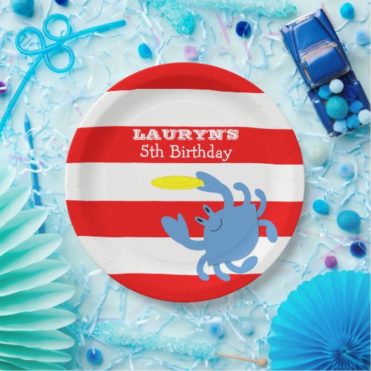 Red Nautical Blue Crab Personalisiert Pappteller (Party)
