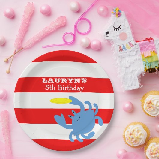 Red Nautical Blue Crab Personalisiert Pappteller (Party)