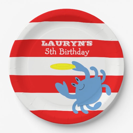 Red Nautical Blue Crab Personalisiert Pappteller (Vorderseite)